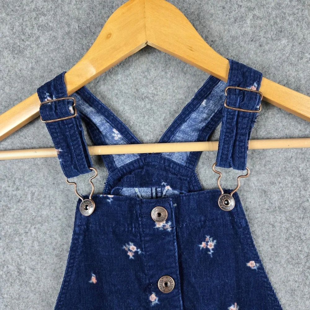 OshKosh B'gosh Floral Corduroy Jumper Dress Girls Size 10 Navy Blue Pinafore